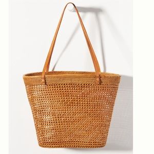 Anthropologie x BEMBIEN Elena Woven Rattan Tote Summer Bag Purse
